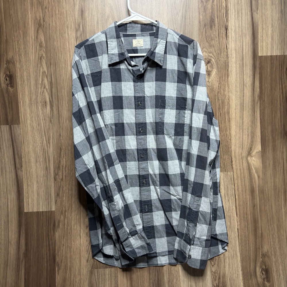 Men's J. Crew Button Up Long Sleeve Collared Gray Black XL